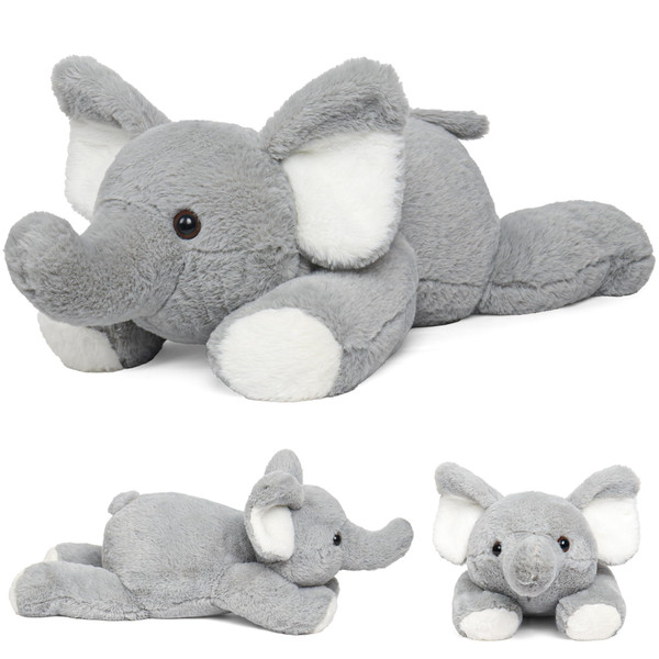 JellyMallow 5lbs 24 in Elephant Weighted Stuffed Animals, Weighted Stuffed Animal Plushies Gifts for Kids and Adults(Grey)