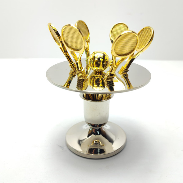 Set of 6 Tennis Racquet Hors d'Oeuvre Appetizer Picks/Cocktail Picks/Martini Picks/Olive Sticks in Tennis Ball Shaped Holders