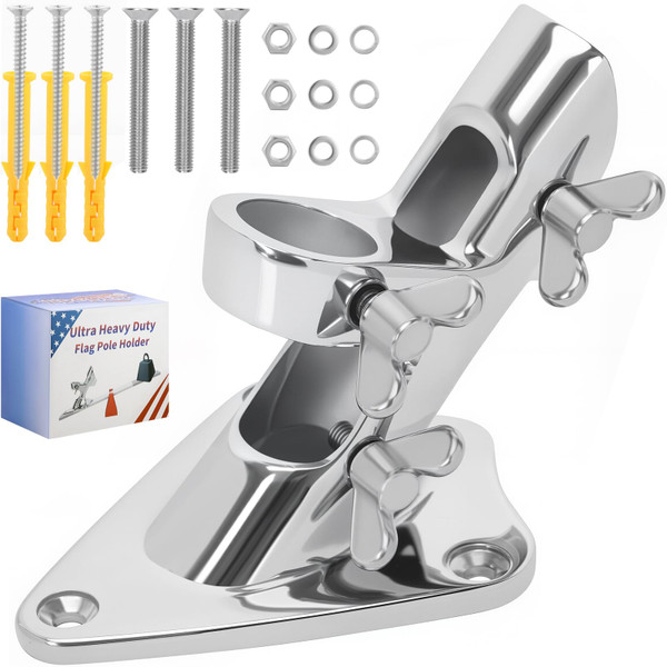 316 Stainless Steel Flag Pole Holder, Marine Grade Ultra Heavy Duty Flag Pole Mount, Outside House Flag Pole Bracket, Flagpole Mounting Bracket, Outdoor Flag Holder - Mirror Polishing, 2 Position 1 in 316 Stainless Steel Flag Pole Holder, Marine Grade Ultra Heavy Duty Flag Pole Mount, Outside House Flag Pole Bracket, Flagpole Mounting Bracket, Outdoor Flag Holder - Mirror Polishing, 2 Position 1 in