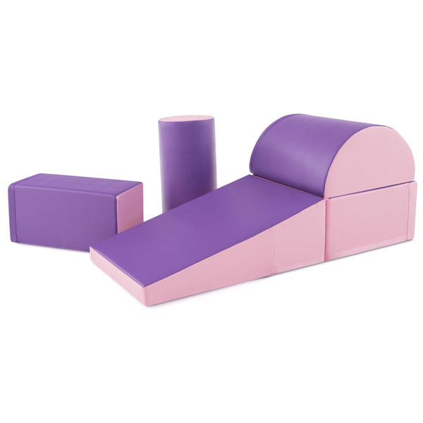 KOTEK Climb and Crawl Foam Play Set, 5-Piece Baby Soft Play Foam Blocks to Climbing, Crawling, Sliding, Indoor Activity Playset for Toddlers Infants Kids Preschoolers (Pink+Purple)