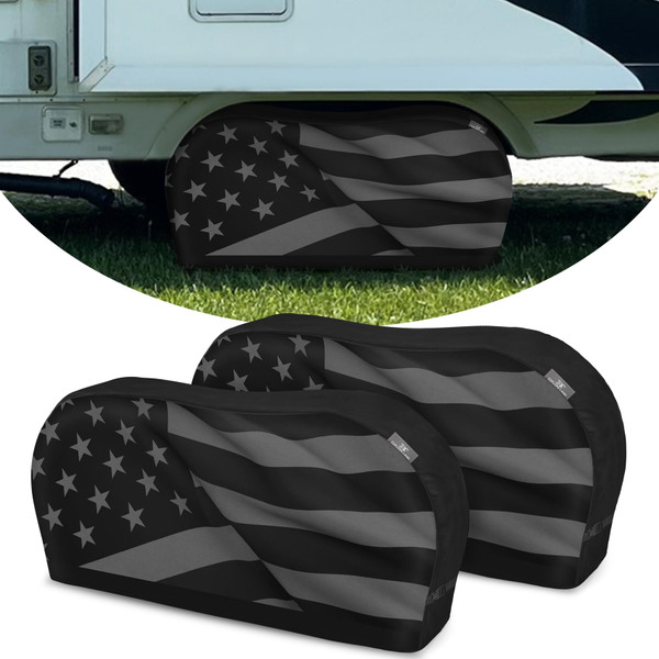 Explore Land Tough Dual Axle Tire Cover for Truck SUV Trailer Camper RV - Heavy Duty Wheel Protector Universal Fit Tire Diameters 29''-31.75'' (American Flag, M)