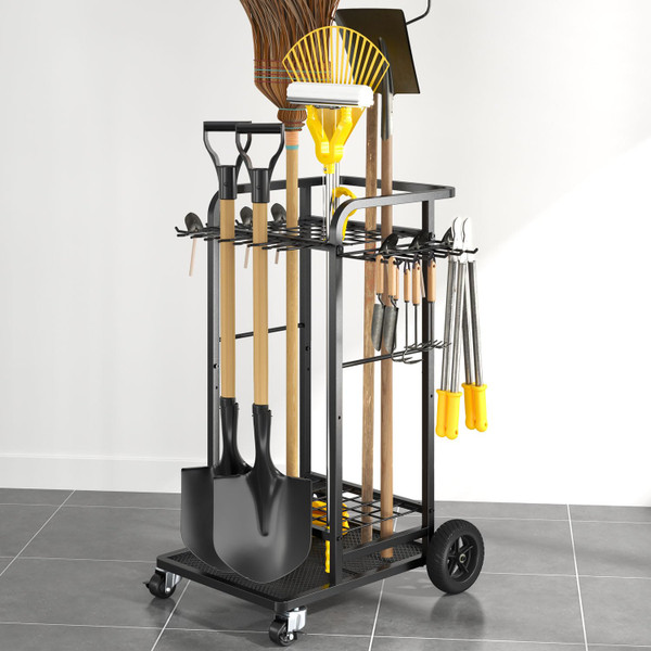 SOYEEZE Garden Tool Organizer with Large Wheels, Heavy Duty 3-Tier Yard Tower Tool Rack for Garage, Holds Up to 35 Long-Handled Tools, Garden Tool Cart with 12 Hooks for Tool Organization Storage SOYEEZE Garden Tool Organizer with Large Wheels, Heavy Duty 3-Tier Yard Tower Tool Rack for Garage, Holds Up to 35 Long-Handled Tools, Garden Tool Cart with 12 Hooks for Tool Organization Storage