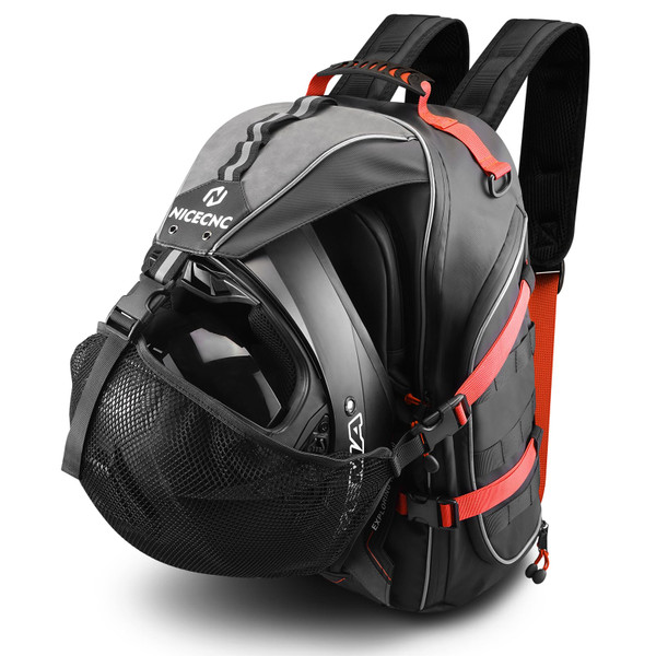NICECNC Motorcycle Helmet Backpack 35L Large Capacity Motorcycle Helmet Bag, Universal Motorcycle Riding Backpacks for Men Motorcycle Lugguge Storage Bag with Hidden Net, Red