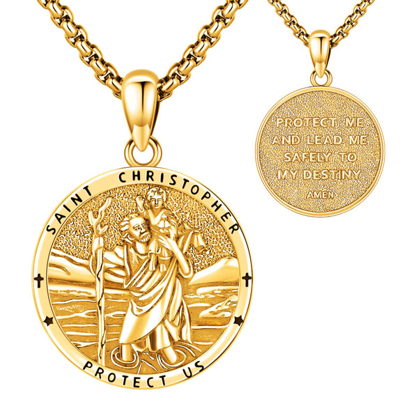 Eusense st christopher medal gold-plated saint christopher necklace women mens st. christopher pendant christopher medallion Eusense st christopher medal gold-plated saint christopher necklace women mens st. christopher pendant christopher medallion