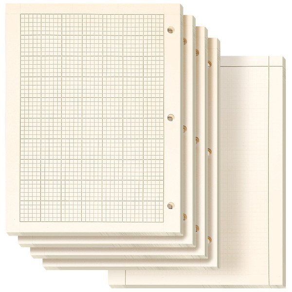 Zhanmai 5 Pack Engineering Computation Pad 5 Squares Per Inch 8.5" x 11" Engineering Graph Paper Notepad 100 Sheets Per Pad, 3 Hole Punched(Beige, Brown)