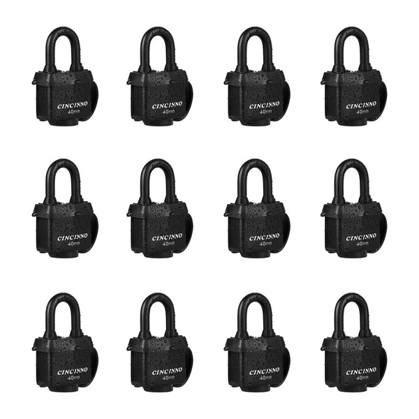 CINCINNO 40mm Padlock with Key,Weatherproof Laminated Steel Locks with Keys,Heavy Duty Keyed Alike Padlocks for Outdoor Use,12 Pack