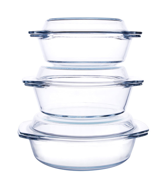 HUSANMP Set of 6 Pieces Round Tempered Glass Casserole Dish with Lids, Glass Casserole Baking Dish Set for Oven, Freezer and Dishwasher Safe - 1QT+1.5QT+1.8QT