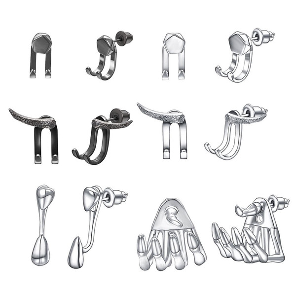 Vissen Black Punk Detachable Earrings Set for Women Men Stainless Steel Dual Stud Earrings Trendy Unique Jewelry