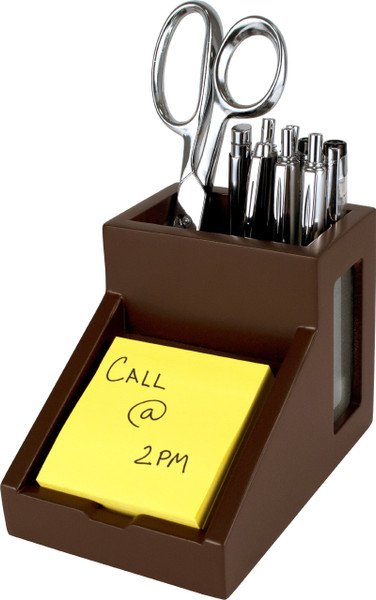 Victor B9505 Desk Pencil Cup with Angled Note Holder, Frosted Glass Window for Professional Look, Great in Any Home or Office, Mocha Brown