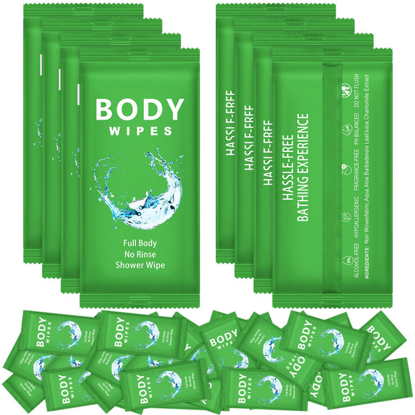 Treela 300 Pcs Large Body Wipes Bulk Deodorant Travel Size for Homeless Care Package Supplies Individually Wrapped Adults Bathing No Rinse Wet Wipes Men Women Hygiene Items(7.09" X 9.84",Green)