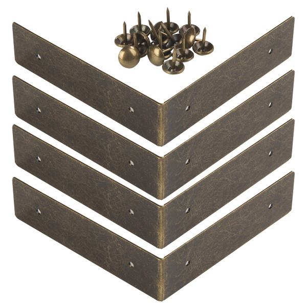 Dritz Home Campaign Smooth Right Angle Corners, Large, 4 Sets, Antique Brass