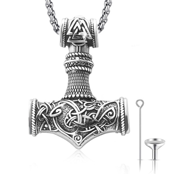 DOTBJ 925 Sterling Silver Thors Hammer Mjolnir Urn Necklace for Men Women with Stainless Steel Chain 22"+2" DOTBJ 925 Sterling Silver Thors Hammer Mjolnir Urn Necklace for Men Women with Stainless Steel Chain 22"+2"