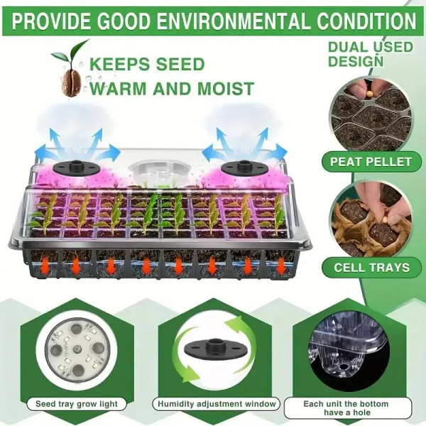 80‑Cell Seedling Tray Kit, 2 Counts Seed Starting Trays with Grow Light, Controller and Humidity Dome, Indoor Plant Germination Kit, Plant Growing Set