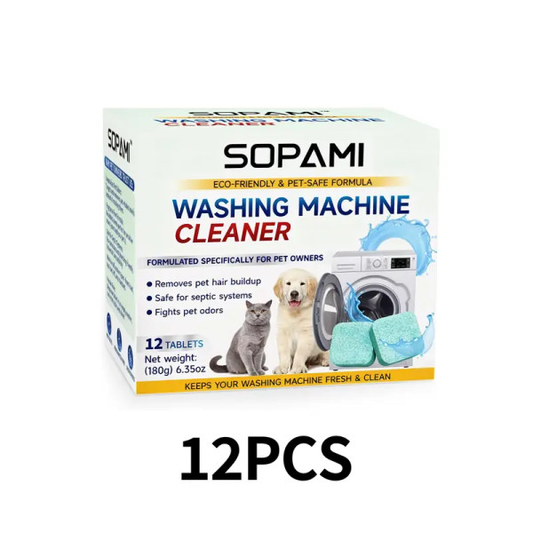SOPAMI Eco-Friendly Washing Machine Cleaner 12 Tablets Removes Pet Hair Buildup & Fights Odors for Fresh Clean Washers