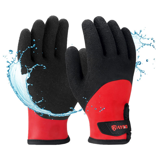 KAYGO Winter Waterproof Thermal Work Gloves for Men and Women, Full Hand Latex Coated, Acrylic Insulated Liner for Freezer Cold Weather, Fine Crinkle Grip,KG140W,Red, L KAYGO Winter Waterproof Thermal Work Gloves for Men and Women, Full Hand Latex Coated, Acrylic Insulated Liner for Freezer Cold Weather, Fine Crinkle Grip,KG140W,Red, L