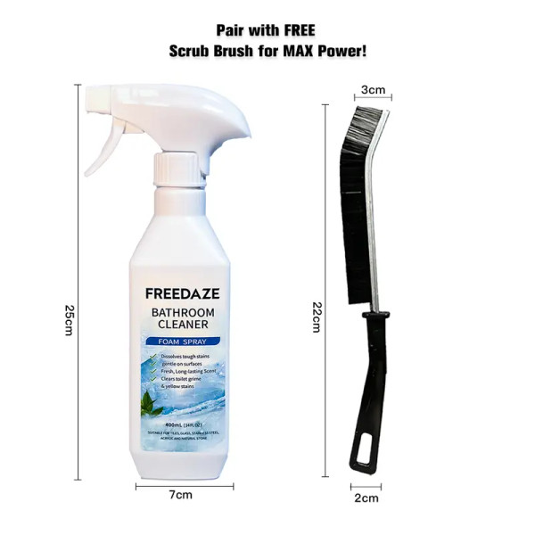 FREEDAZE Bathroom Cleaner Foam Spray (400ml) - Citric Acid Formula for Hard Water Stains, Toilet Grime & Soap Scum on Multi-Surfaces