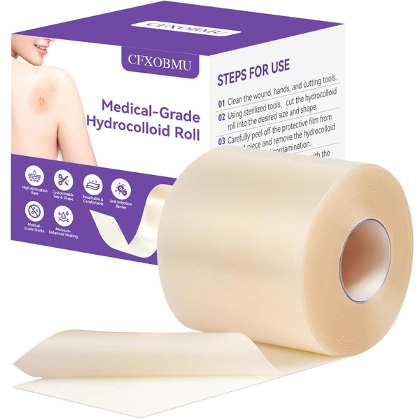 Hydrocolloid Bandages for Wound Care, Hydrocolloid Roll with Self-Adhesive,Ultra Absorbent, Flexible & Waterproof, DIY Size & Shape First Aid Kit Essential (2in*5ft)