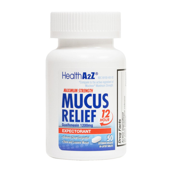 HealthA2Z® Mucus Relief | Guaifenesin 1200 mg | 50 Tablets | Maximum Strength | 12 Hour | Expectorant | Relieves Chest Congestion | Thins and Loosens Mucus (50 Tablets) HealthA2Z® Mucus Relief | Guaifenesin 1200 mg | 50 Tablets | Maximum Strength | 12 Hour | Expectorant | Relieves Chest Congestion | Thins and Loosens Mucus (50 Tablets)