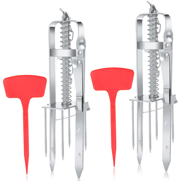 Qualirey 2 Pack Mole Trap Gopher Ground Squirrel Trap Galvanized and Oil Hardened Spear Style Mole Killer Animal Traps Reusable for Lawn Garden(Silver)