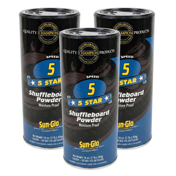 Sun-Glo Speed #5 (Five Star) Shuffleboard Powder Wax – Medium-Slow Speed for 12-16 Foot Tables – 16 oz Shaker Can (Pack of 3)