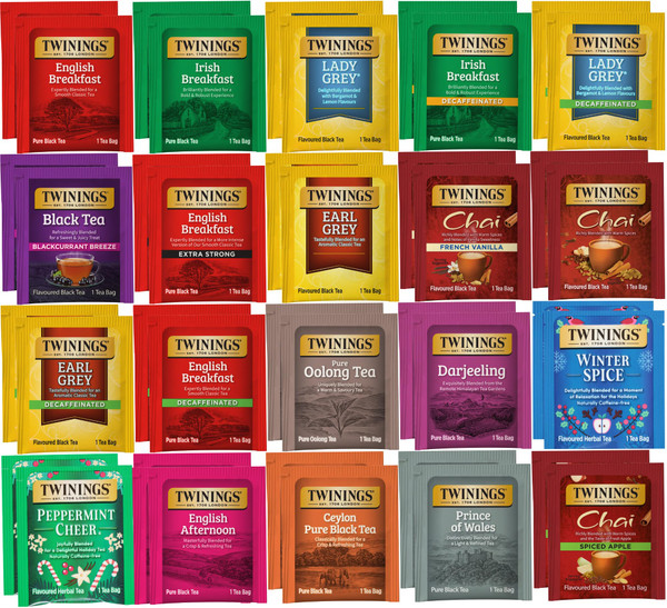 Twinings Assorted Black, Herbal, and Decaf Tea Bag Sampler (40 Count) 20 Flavour Boxed Variety Gift Set