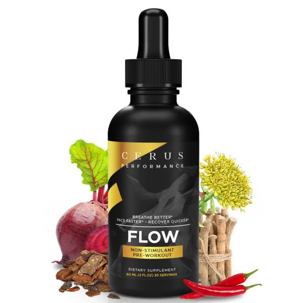 Cerus Performance Flow Stimulant-Free Endurance Pre-Workout – Boosts Stamina, Supports Heart Health with Natural Herbs, Vegan-Friendly - 2 Fl Oz