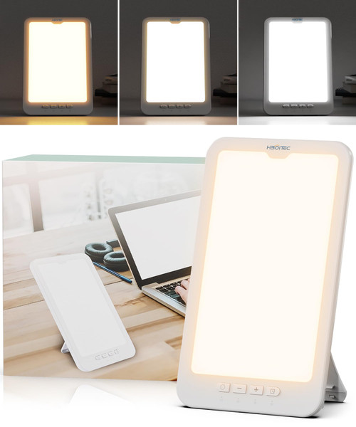 HIBOITEC Light Therapy Lamp, 10000 Lux Therapy Light, Sun Light Therapy Lamp with 3 Color Temperature & 5 Adjustable Brightness & 4 Timing & Memory Function, Portable Light Therapy Box for Home/Office