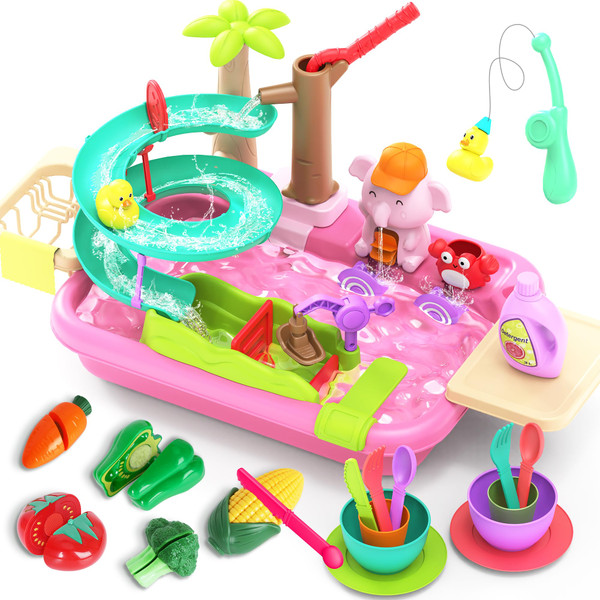 Play Sink Toy with Running Water, 4 in 1 Kitchen Sink Toy with Cutting Food Toys Set,Toddlers Montessori Educational Pretend Play Kitchen Toy with Magnetic Floating Pool Fishing Toy for Girls Ages 3+ Play Sink Toy with Running Water, 4 in 1 Kitchen Sink Toy with Cutting Food Toys Set,Toddlers Montessori Educational Pretend Play Kitchen Toy with Magnetic Floating Pool Fishing Toy for Girls Ages 3+