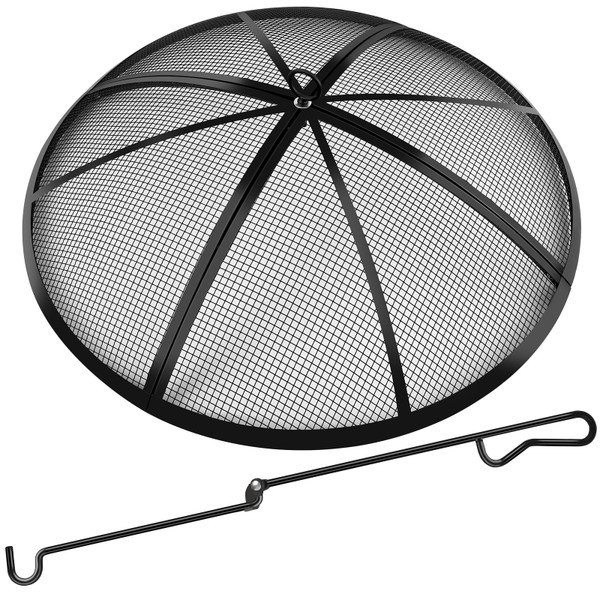 Fire Pit Spark Screen, Fire Pit Screen 40 Inch Round with Handle & Poker, Collapsible Heavy Duty Mesh Fire Pit Cover Fire Pit Lid for Outdoor/Patio/Backyard/RV Camping/Beach