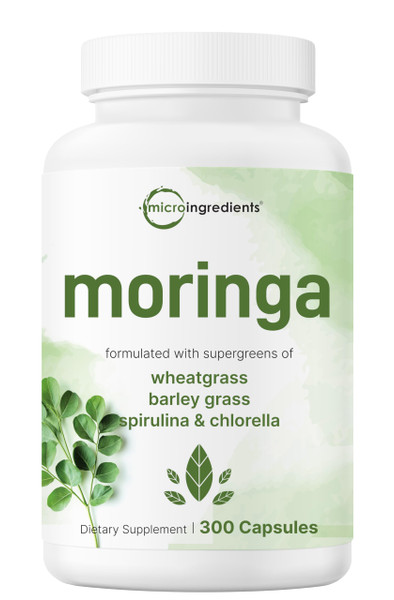 Micro Ingredients Moringa Oleifera | 300 Capsules with Supergreens Blend of Wheatgrass, Barley Grass, Spirulina, & Chlorella | Antioxidant Supplement, Energy, & Immune Support | Non-GMO Micro Ingredients Moringa Oleifera | 300 Capsules with Supergreens Blend of Wheatgrass, Barley Grass, Spirulina, & Chlorella | Antioxidant Supplement, Energy, & Immune Support | Non-GMO