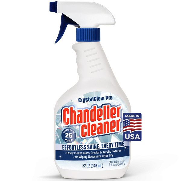 Chandelier Cleaner Drip Dry Spray - No Wipe Formula for Effortless, Streak-Free Shine on Crystal, Glass & Brass - Sprays up to 25 feet! Biodegradable, Non-Toxic & Time-Saving, 32 oz - Made in USA