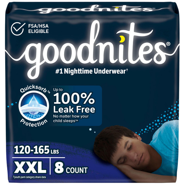 Goodnites Boys' Nighttime Underwear, Size XXL (120-165 lbs), 8 Ct, Packaging May Vary