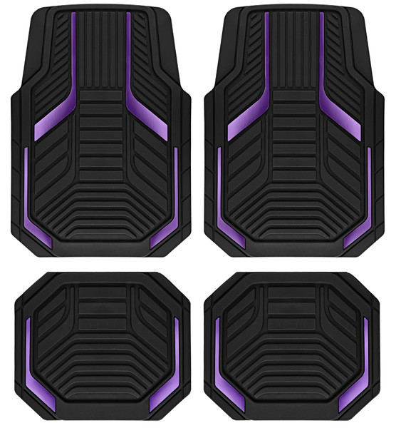 PIC AUTO Heavy Duty Rubber Floor Mats, Purple Aluminum Film Car Mats Set, Front and Rear Car Mats with Anti-Slip Backing, All Weather Protection, Trim-to-Fit for Automotive SUV, Sedan, Van