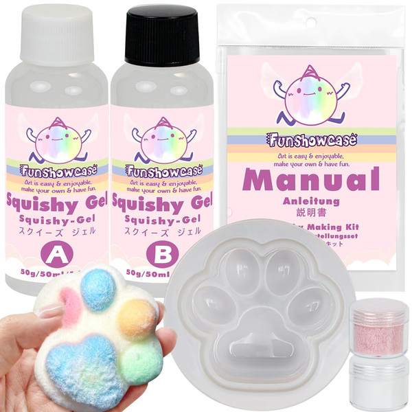 Taba Squishy Kit Set Liquid Gel+3"Paw Silicone Mold+Flocking