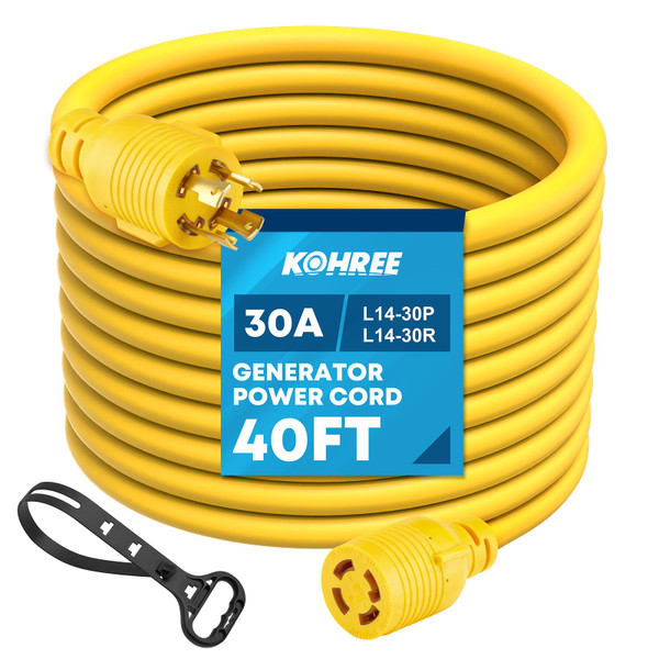 Kohree 30 Amp Generator Extension Cord 4 Prong 40FT, NEMA L14-30P/L14-30R, 125/250V 7500W 10 Gauge Heavy Duty L14-30 Generator Power Cord, Twist Lock 30Amp Generator Cord