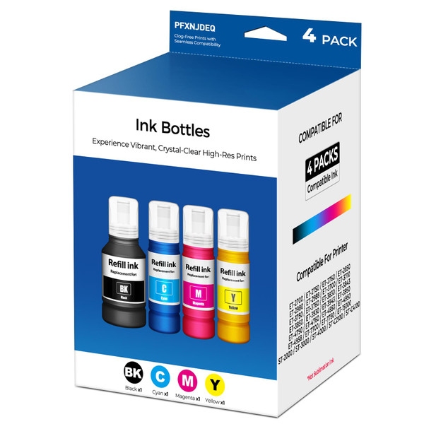 Compatible for EPT502 Ink Refill Bottle 4-Pack Replacement for ET-2850 ET-3850 ET-4850 ET-15000 Ink Refill for ET 2850 ET 3850 ET 4850 ET 15000 ET-2980 ET-2760 ET-3843 ET-3950 ET-4950 ET-3760 Printer
