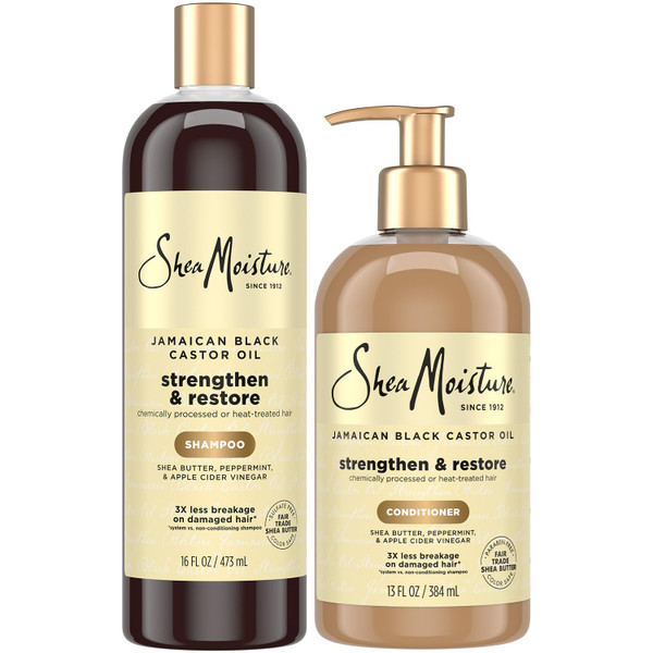Shea Moisture Jamaican Black Castor Oil Clarifying Shampoo & Conditioner - Strengthen & Restore Sulfate-Free Shampoo & Conditioner Set with Shea Butter, ACV, and Peppermint Oil for Hair (2 Piece Set)