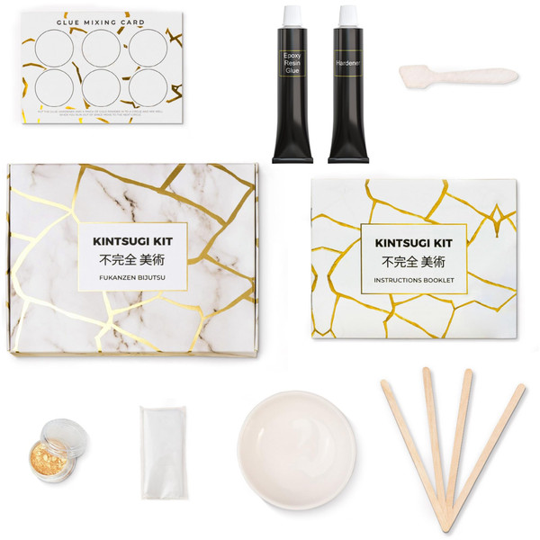 Laffair Kintsugi Repair Kit – Repair Ceramic Bowls with Kintsugi Kit Gold Powder Resin Glue, Bring Japanese Art to Your Home – Comes with a Practice Bowl and Cloth Laffair Kintsugi Repair Kit – Repair Ceramic Bowls with Kintsugi Kit Gold Powder Resin Glue, Bring Japanese Art to Your Home – Comes with a Practice Bowl and Cloth