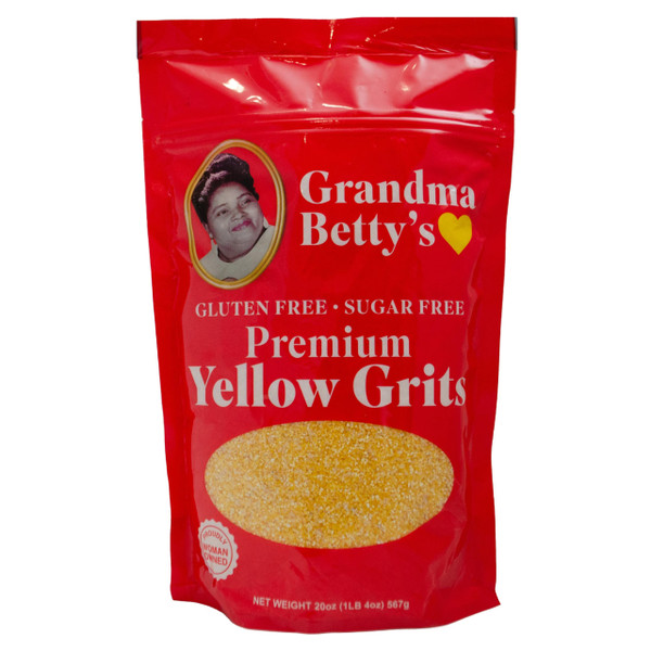 Grandma Betty's Yellow Grits, Gluten-Free, Sugar-Free, Sodium-Free, and Dairy-Free. Made in America. Cooks in 6 Minutes. 20oz. Bag