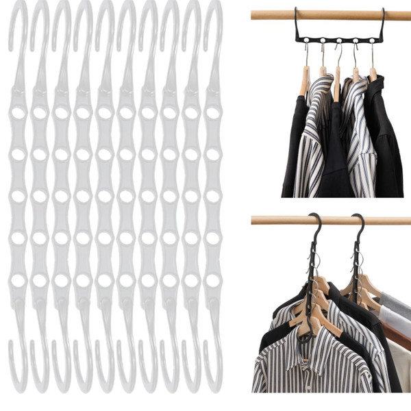 Urby Multi Hangers Space Saving for Clothes, Sturdy Stackable Hangers with 5 Holes, Ideal Magic Hangers for Dorm Room Closet 10 Pack,White