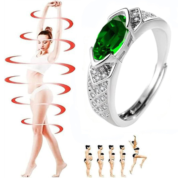 Magtherapy Lymphatic Therapy Titanium Ion Moissanite Diamond Ring, Acupuncture Unclog Bloodstream and Lymph Nodes Torina Crystal-Quartz Ionix Ring Open Cubic Zirconia Ring(Green A)