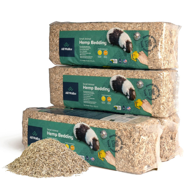 All Walks 40 Liters(4 x 10L Bags) Premium Natural Hemp Bedding, Odor Control, Low Dust, Highly Absorbent, for Rabbits, Hamsters, & Small Animals, Biodegradable, Made in USA