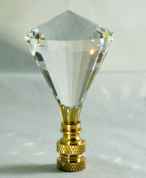 LAMP Finial-Stunning LEADED Crystal LAMP Finial-Clear Diamond/PB
