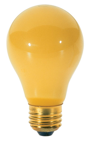 Satco S3939 130-Volt 100-Watt A19 Bug Light Medium Base Light Bulb, Yellow, 2-Pack
