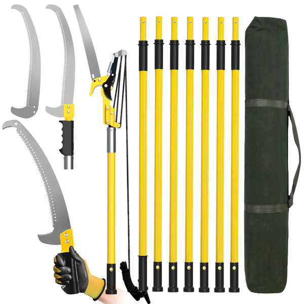 Dremmt Manual Pole Saws for Tree Trimming 27 FT, Tree Trimmer Long Handle Pruner with Thickened Saw Blade and Scissor, Palm Tree Trimmer for Backyard and Garden, Branch Cutter Pole Saw