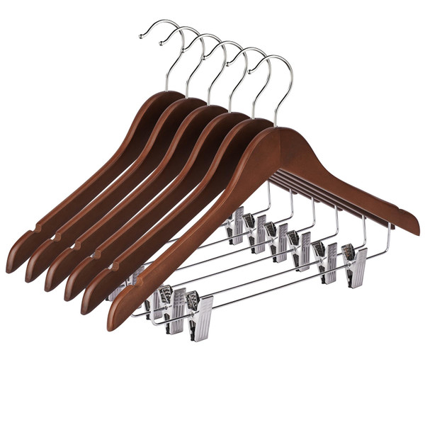 Ulimart Wooden Hangers with Clips 24 Pack Wooden Pants Hangers,Skirt Hangers with Clips,Adjustable Heavy Duty Clip Hangers,Hangers for Pants,Jeans,Slacks,Shorts （Walunt）