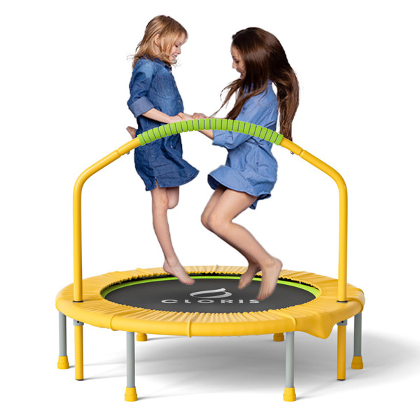 CLORIS 38in Folding Trampoline - Max Load 220lbs Rebounder Fitness Trampoline with Adjustable Foam Handle, with safty Padded Cover Best Gift(38'' Yellow)