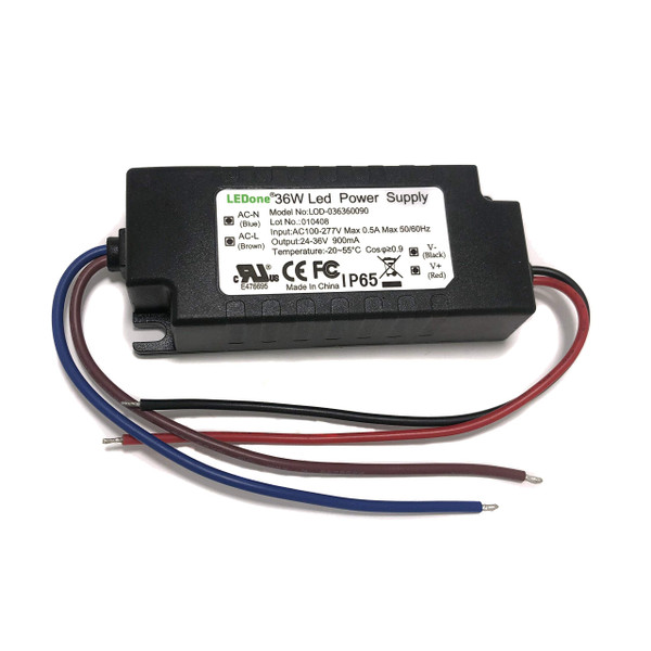 LEDONE LED Driver 900mA (Constant Current Output), 36W Waterproof IP65 LED Power Supply Lighting Transformer 100V-270Vac to 24-36Vdc Low Voltage Output for Outdoor or Indoor LED Light 1PK