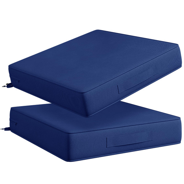 Codi 19x19'' Outdoor Chair Cushions Set of 2, Waterproof Seat Cushion for Patio Furniture with Handles & Adjustable Straps, Fade Resistant - Navy Blue