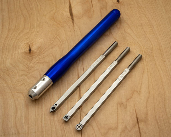Simple Woodturning Tools Carbide Turning Tool Set of 3 with Interchangeable Handle for Wood Lathe, Stainless Steel, USA Made (3 Tools w/Sapphire Blue Handle)